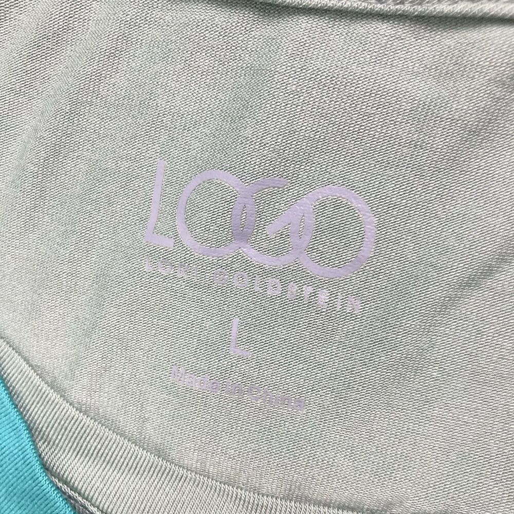 LOGO by Lori Goldstein Tunic Shirt Sz Large Sharkbite Hem Teal Green Knit Layers - Picture 6 of 9